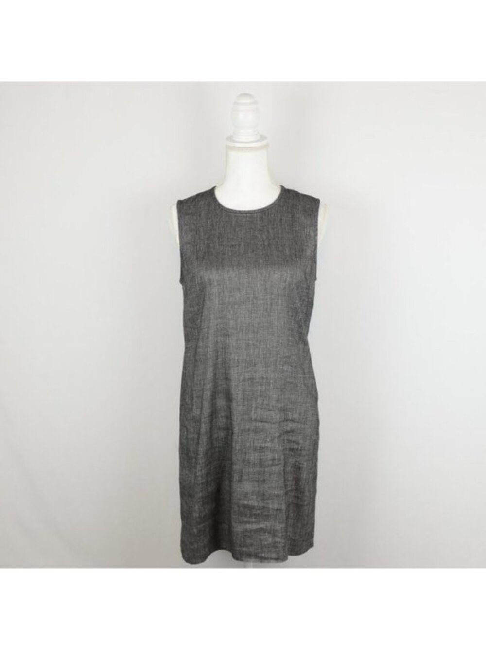 Theory Adraya Women's Small Gray Linen Blend Crewneck Above Knee Shift Dress